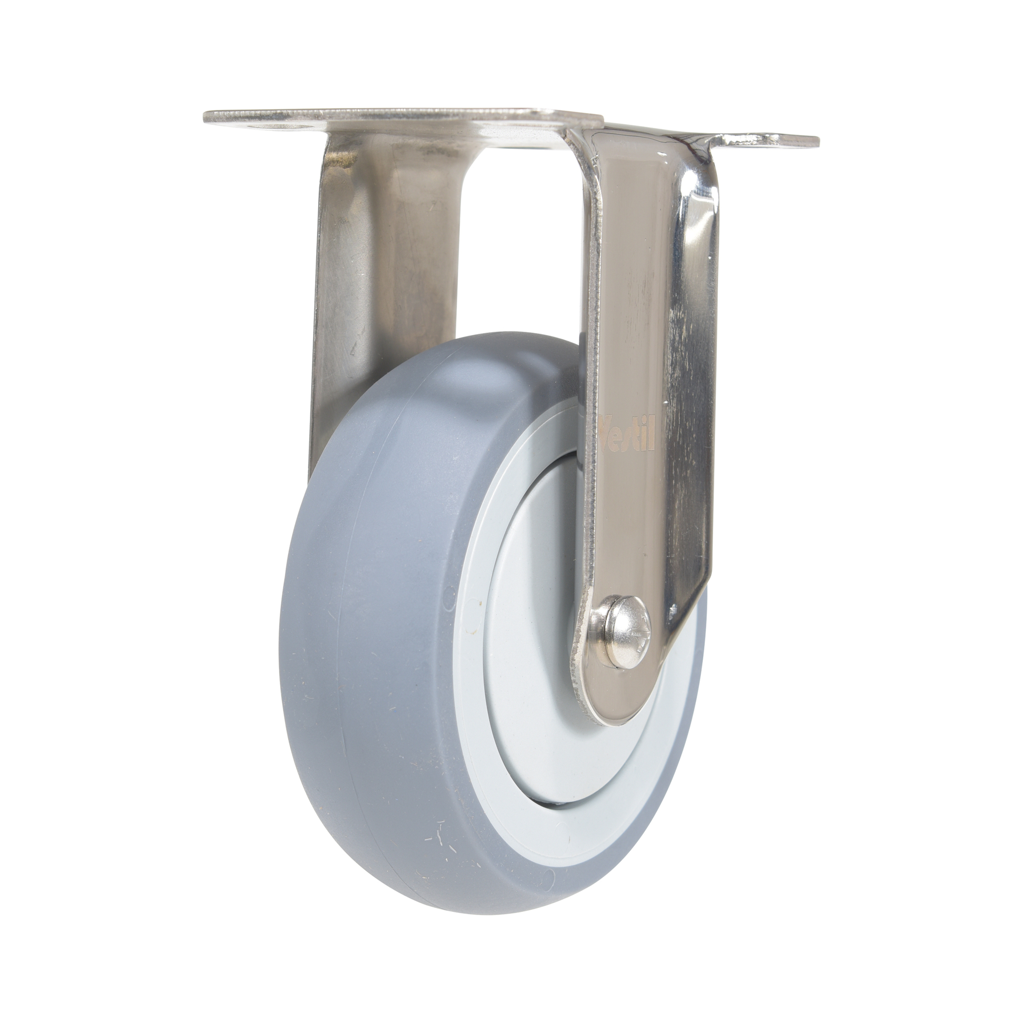 Vestil Thermoplastic Rubber Rigid Caster - 4in. Diameter, Stainless Steel, Non-Marking, Model# CST-E-SS-4X1TPR-R